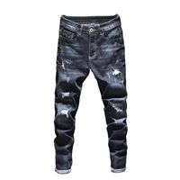 Wholesale Men s Jeans Top Fashion Mens Brand Robin Hip Hop Spring Autumn Ripped For Men Solid Cotton Full Length Mid Black Color Sale