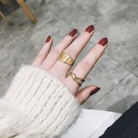 Wholesale French Elegant Knot Smooth Undulating Simple Ring Set with k Gold Plated Titanium Steel GMH