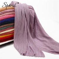 Wholesale Scarves Sparsil Women Pleated Wrinkle Bubble Chiffon Crinkle Muslim Hijab Shawls Solid Turban Wraps Long Wrap Headscarf85 cm1