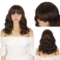 Wholesale Synthetic Wigs GRES Dark Brown Bob For Women Medium Length Wavy Wig With Full Bang High Temperature Fiber