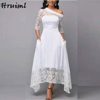 Wholesale Casual Dresses Item Long Dress Sleeve Off The Shoulder Lace Patchwork White Evening Party Club Nightwear A Line Woman
