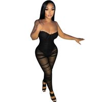 Wholesale Sexy Strapless Women Jumpsuit See Through Sheer Mesh Party Night Clubwear Fitness Long Rompers Overalls Women s Jumpsuits