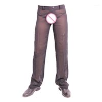 Wholesale Men s Pants Sexy Men Summer Sheer Loose See Through Loose fitting Smooth Breathable Casual Gay Wear Plus Size F361