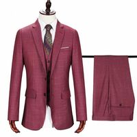 Wholesale 2020 Mens Wedding Tuxedos New Red Plaid Business Suits Slim Plaids Three Piece Groom Dress Male Suit Jacket Jacket Vest Pants z4Oa