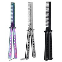 Wholesale Hair Brushes Foldable Comb Stainless Steel Practice Training Butterfly Knife Beard Moustache Brushe Salon Hairdressing Styling Tools