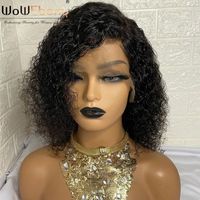Wholesale Lace Wigs WoWEbony Kinky Curly Shory Human Hair Brazilian x1 T Part Bob Front Wig High Quality PrePlucked