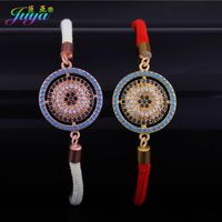 Wholesale Charm Bracelets Pave Setting Colorful Cubic Zirconia Greek Evil Eye Connector With Adjustable Rope Chain Bracelet For Women Men Jewelry