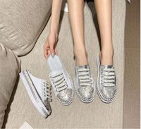 Wholesale womens Diamond sequine white shoes new water drill all kinds of thick sole lazy students cake shoes can slip on