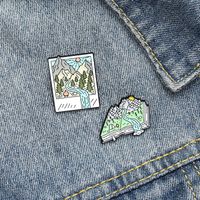 Wholesale Camping Enamel Pin Custom Mountain Forest Photo Picture Book Brooch Bag Clothes Lapel Pins Badge Jewelry Gift for Friends