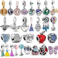 Wholesale 100 sterling silver pendant mermaid Dangle Charm fit pandora bracelet zircon beads DIY jewelry accessories making for women