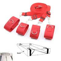 Wholesale NXY SM Bondage Black Red BDSM Nylon Restraint Under Bed System Set Handcuffs Ankle Cuffs Strap Kit Slave Sex Toy Adult Game for Couples