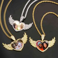 Wholesale KRKC Wholale Custom Memory Locket Picture Necklace Pendant Chains Jewelry Heart Sublimation Photo Necklace with Photo Wings