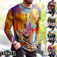 Wholesale Men s T Shirts Patchwork Men T shirt Long Sleeve Fashion Print Tops Summer Autumn Casual Pullovers Sexy Mens Clothing Plus Size S XL