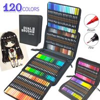 Wholesale 120 Color Fine Liner Dual Tip Pens Drawing Painting Watercolor Art Marker PensArt Supplies and Brush storage box