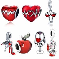 Wholesale s925 Sterling Silver Red Series Red Apple Wine Glass Beads Charms Adapting Original Pandora Charms Bracelet DIY Jewelry For Women