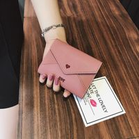 Wholesale Wallets Pink Love Heart Short Wallet Fashion PU Leather Women Cute Small Standard Purse Card Holder Coins Money Bag
