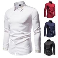 Wholesale European Code Men s Trendy Embroidered Asymmetric Long Sleeve Shirt Western Denim Casual Shirts