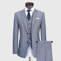 Wholesale Men s Suits Blazers Men Blazer Vest Pant Set Slim Style Plus Size Grey Blue Man Business Daily Formal Clothing For Wedding Groom Wear