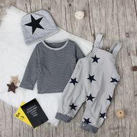 Wholesale baby m to years Long sleeve star sets boys Girls spring clothing hat shirt Suspender trousers fall boutique clothes S2