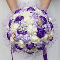 Wholesale Large Purple Bridal Wedding Bouquet Pearl Bridesmaid Artificial Flowers Buque De Noiva Diamond Bouquets Marriage Gift V2