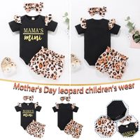 Wholesale Clothing Sets Summer Baby Girl Clothes Set Toddler Kids Mother s Day Letter Leopard Printed Outfit Headband