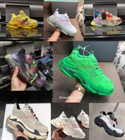 Wholesale Triple s transparent sole casual shoes black and white red light pink old men s fashion sneakers distressed neon green women s platform S neakers