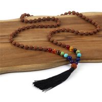 Wholesale Pryaer Rudraksha Knotted Necklace For Unisex Black Tassel Mala Charkra Stones Yoga Necklaces Chains