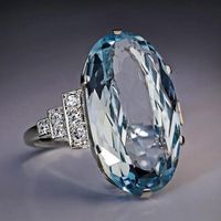 Wholesale Huitan Female Light Sky Blue Wedding Ring Solitaire Band Oval Stone Engage Party Women Luxury Jewelry Shine CZ Best Gift