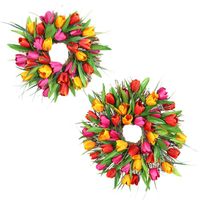 Wholesale Wall Mounted Rattan Simulation Tulip Wreath Long Leaf Home Decoration Decorative Flowers Wreaths