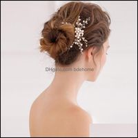 Wholesale Hair Clips Barrettes Jewelry Pc Freshwater Pearl Bridal Comb Wedding Flower Gold Headband Ornament Aessories Woman Drop Delivery