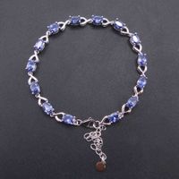 Wholesale 100 Sterling Silver Bracelet Stamped S925 Oval Blue Created Sapphire Tanzanite Fine Women Jewelry with quot quot extension Chain
