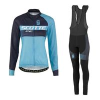 Wholesale Racing Sets Green Scotte Women Spring Long Sleeve Cycling Clothing Ropa Ciclismo Bike Jersey Set Gel Pad Bib Pants Suit
