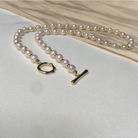 Wholesale Baroque freshwater Akoya grey bar natural pearl clavicle chain K wrapped with gold necklace simple and versatile jewelry