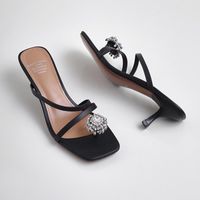 Wholesale Square Toe Women Casual Sandals Black Crystal Summer Flip Flops Red cm High Heels Wedding Shoes Woman Ladies Sandalias Femmes