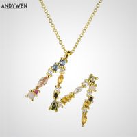 Wholesale ANDYWEN Sterling Silver Gold Letter M Pendant Initial F Alphabet Necklace Monogram Opals Women Accessories Jewelry