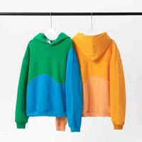 Wholesale High Street Same Vintage Blue green Stitched Solid Color Sweater Hoodie Couple Coat
