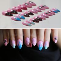Wholesale 24pcs Boxed Pink cute pattern Cheese biscuit coffee false nails blue paint fake nails nude full nails Red BLACK and white