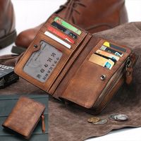 Wholesale Vintage Genuine Leather Wallet Men Purse Vertical Short Money Bag Male Credit Card Holder