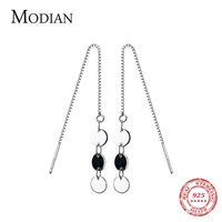 Wholesale Modian Long Tassel Box Chain Round Design Drop Earrings Real Sterling Silver Shining Dangle Ear For Women Fine Jewelry