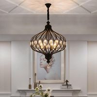 Wholesale Pendant Lamps Bird Cage Chandelier For Kitchen Bedroom Art Deco LED Metal Gold And Black Crystal Hallway Light Fixtures