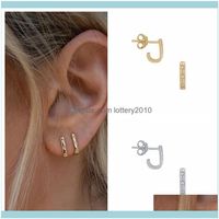 Wholesale Jewelryaide Sterling Sier Simple Geometric J Shape Small Hook Earrings Korean Fashion Zircon Ear Studs For Women Fine Jewelry Stud Drop