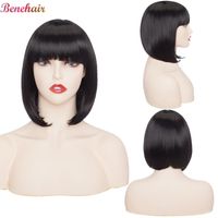 Wholesale Synthetic Wigs Benehair Straight Bob Wig With Bangs Short For Women Cosplay American Style Natural Black Pink Blue Hair