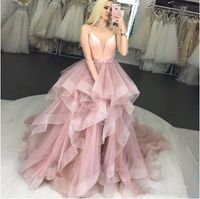 Wholesale Spaghetti Strip Ball Gown Wedding Dresses Deep V Neck Ruffle Tulle Long Formal Dress Special Occasion Gowns