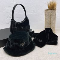 Wholesale Villus Women Handbag Shoulder Bags Fashion Hat Scarf High Quality Totes Bag Luxury Designer Winter Warm Cap Muffler Suit Cold Proof