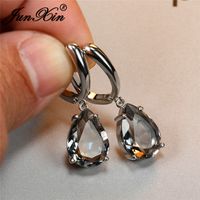 Wholesale unique black gray crystal hoop for women pear cut water drop zircon wedding earrings white gold mother ear jewelry gift