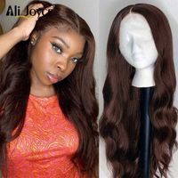 Wholesale Lace Wigs Body Wave Human Hair T Part Wig Brown Color Remy For Black Woman Brazilian Pre Plucked