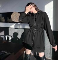 Wholesale Women s sweater dress fashion classic letter pattern autumn and winter Hooded Sweaters skirt slim temperament black Size S L