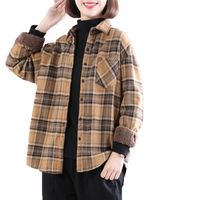 Wholesale Coat Women Cotton Shirt Winter Thick Sanded Plaid Long Sleeve Korean Flannel Sanding Print Shirts Jacket Femme Tops Women s Trench Coats