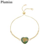 Wholesale Green Yellow Heart Imperial Jaspers Charm Bracelet Cute Natural Stone Stainless Steel Link Chain Bracelets Jewelry Gift For Wome Tennis