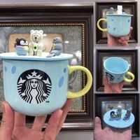 Wholesale 2021 Animal Starbucks Cup Luxury Cups Couple Ceramic Mugs with Lids Morning Mug Milk Coffee Tea Breakfast Valentines Day